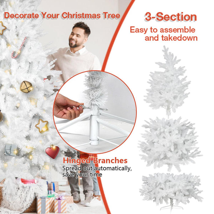 6.9ft Artificial Christmas Pine Tree Xmas Tree with 1150 Branch Tips Metal Stand, White