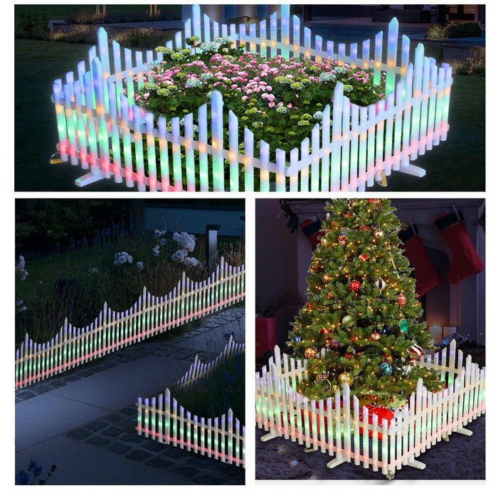 8 Pieces Garden Fence Lights Christmas Tree Fence Lights with 4 Color 8 Lighting Modes