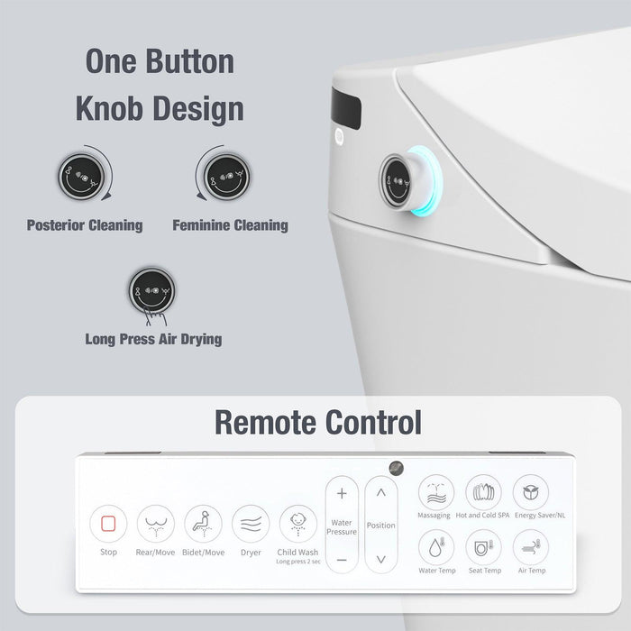 Electronic Smart One Piece Toilet Bidet with Heated Seat, Off-Seat Auto Flushing & Dryer, Self-Cleaning Nozzle, LED Night Light