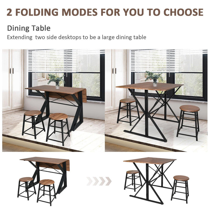 Drop Leaf Dining Table Set for Small Space, 35.4" Drop Leaf Table with 2 Stools