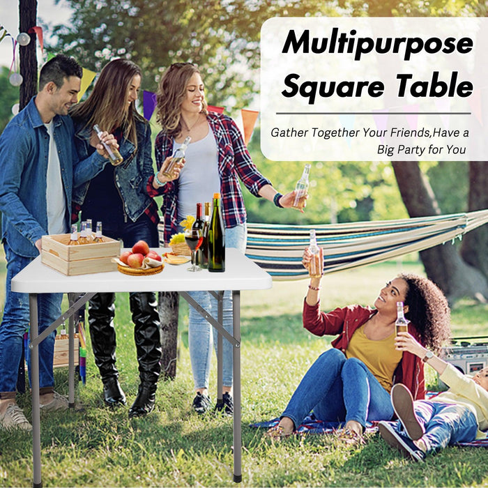 34" Portable Folding Plastic Square Table for 4 Picnic Dining Table with Carry Handle, White