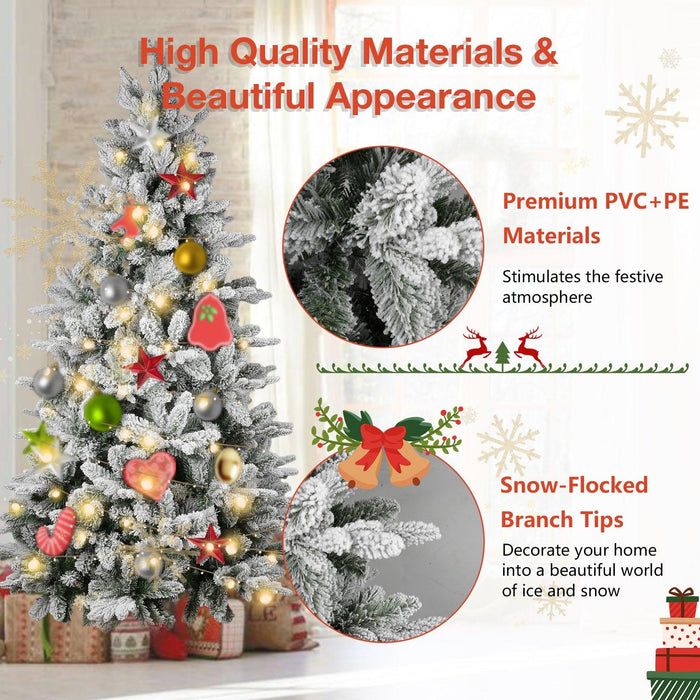 6.9ft Artificial Christmas Pine Tree Snow Flocked Xmas Tree with 950 Branch Tips Metal Frame