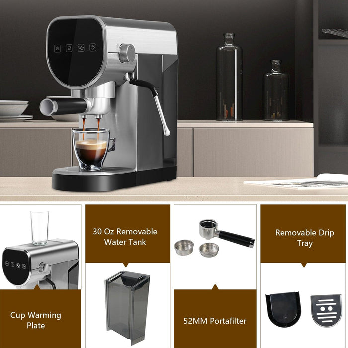 Espresso Machine 20-Bar Pump Manual Coffee Maker with Milk Frother Steam Wand