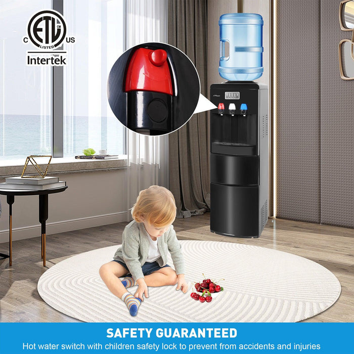 2 in 1 Water Cooler Dispenser for 3-5 Gallon Bottle with Scoop, Ice Maker, Child Safety Lock, Black