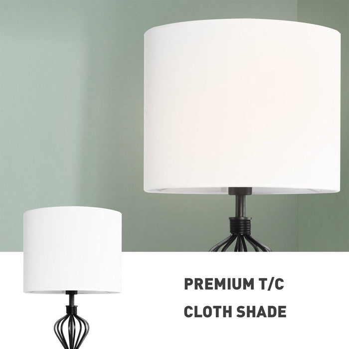 Standing Floor Lamp with 8W LED Bulb Foot Switch Fabric Lamp Shade Tall Stand Up Floor Lamp, Black and White