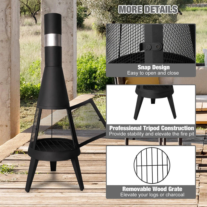 47.6" Tall Chiminea Outdoor Patio Fireplace Metal Wood Burning Outdoor Fire Pit, Black