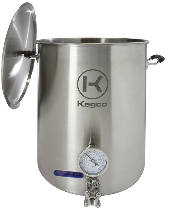 Brew Kettle - 10 Gallon - Thermometer & 3-Piece Ball Valve