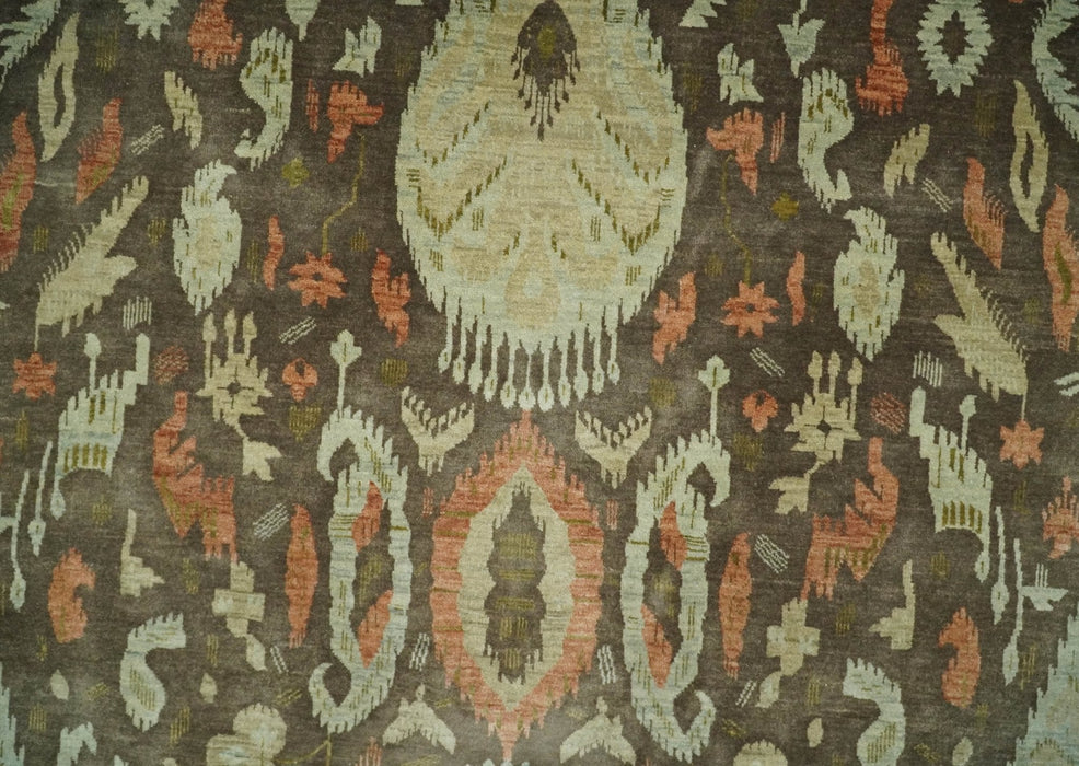 10x10 Round Fine Hand Knotted Green, Rust and Olive Traditional Vintage Persian Style Antique Wool Rug | AGR47