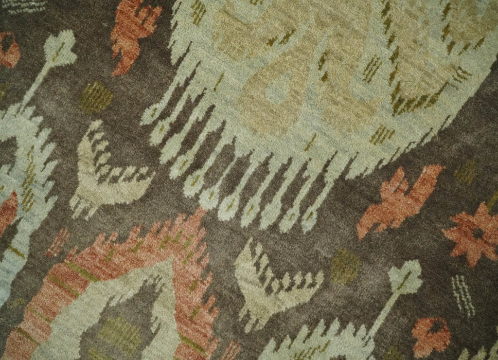 10x10 Round Fine Hand Knotted Green, Rust and Olive Traditional Vintage Persian Style Antique Wool Rug | AGR47