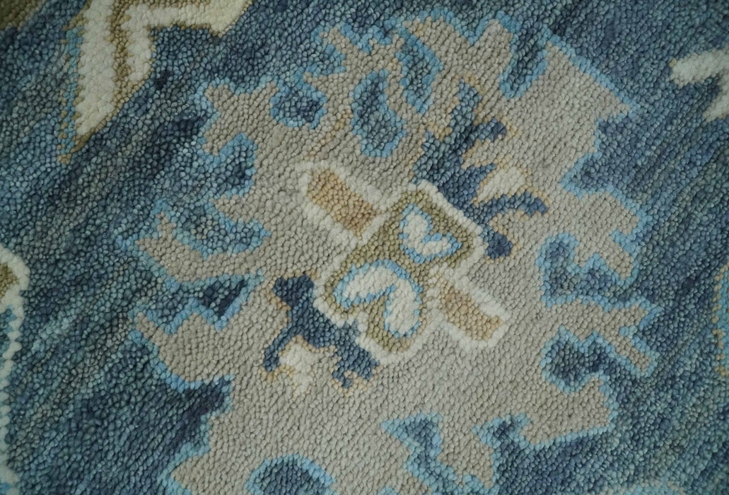 10x14 Antique Style Hand Knotted Blue, Ivory and Beige Traditional Vintage Oushak Wool Rug | TRDCP15721014