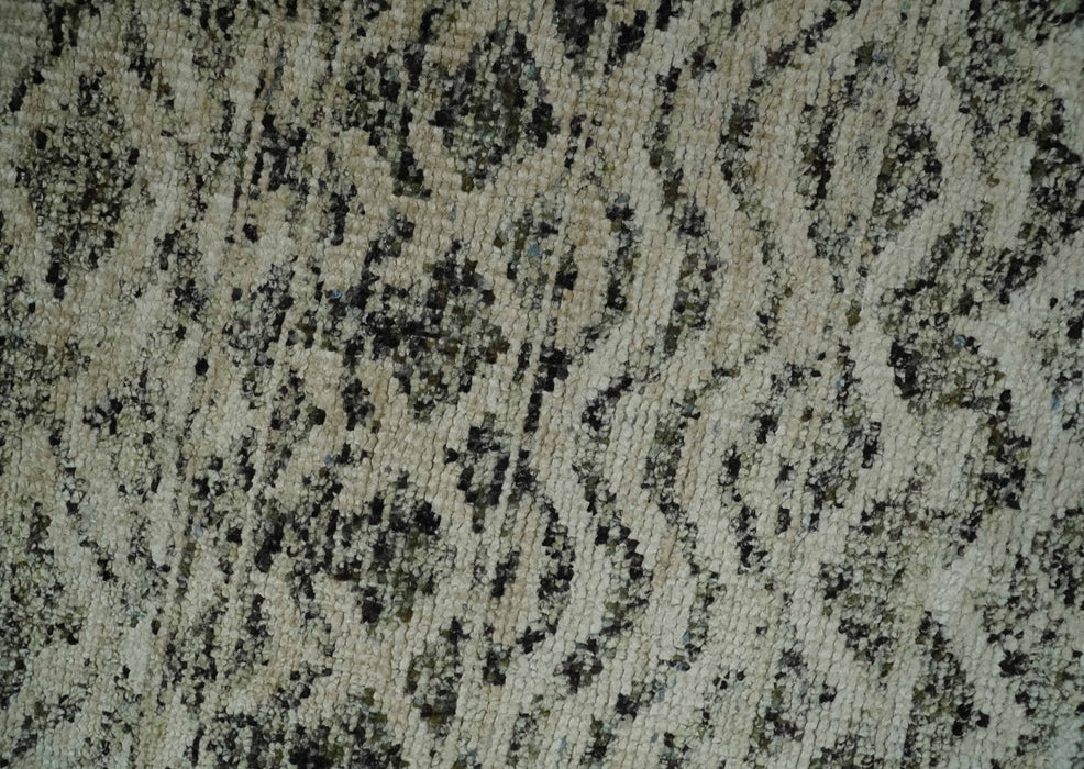 10x14 Hand Knotted Ivory and  Black Modern Contemporary Southwestern Recycled Silk Area Rug