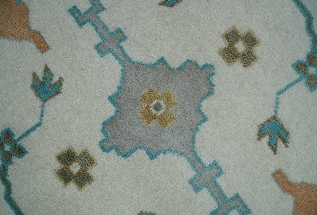 10x14 Ivory and Teal Hand knotted Oriental Oushak Traditional Wool Area Rug