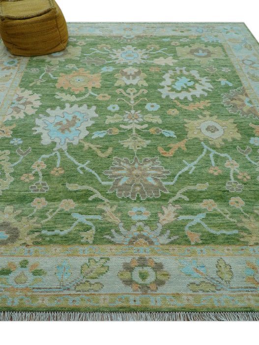 Custom Made Antique Green Traditional Oushak Design Hand Knotted Wool Area Rug