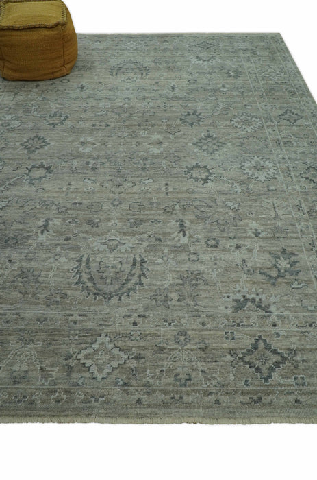 Custom Made Silver Brown Traditional Transitional Hand Knotted Wool Rug