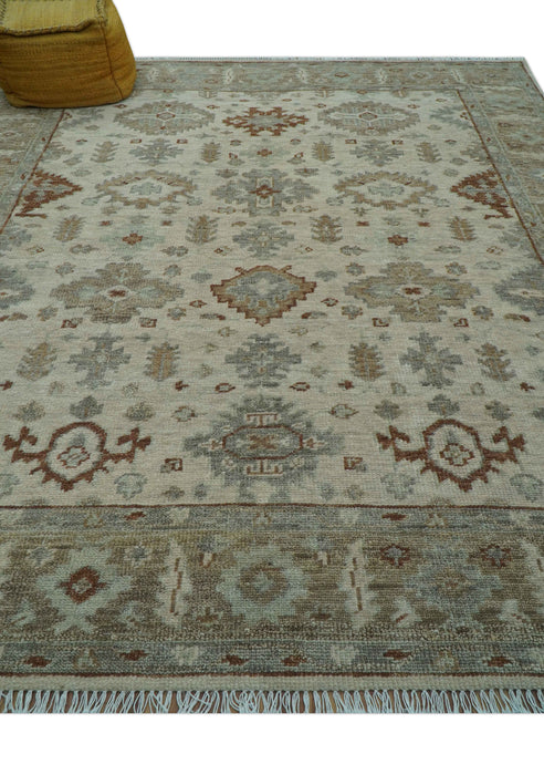 Custom Made Traditional Turkish Beige Hand knotted Wool Area Rug