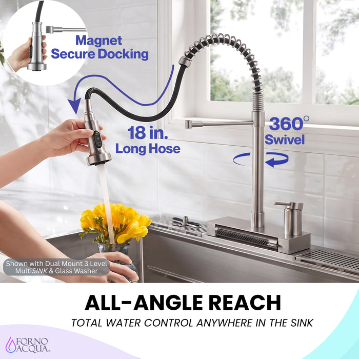 FORNO ACQUA 4 Function  Pull-Down Waterfall Kitchen Faucet Brushed Nickel