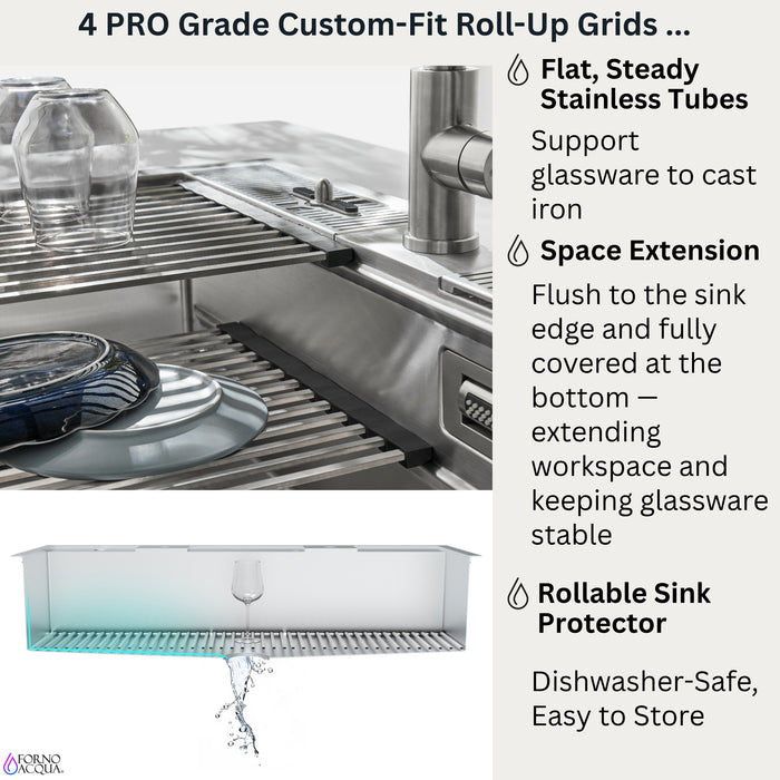FORNO ACQUA 45 in. Drop-In/Undermount 3-Level Workstation Sink with Two Faucets & Glass Rinser