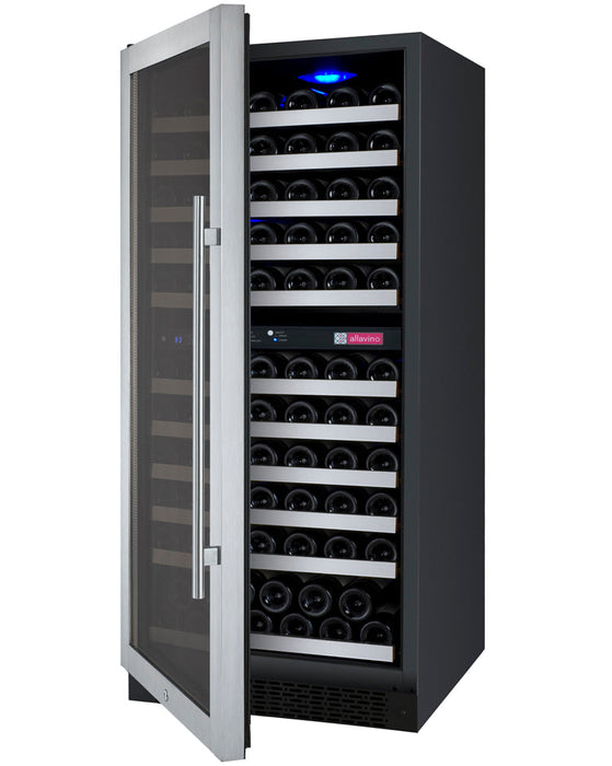 24" Wide FlexCount II Tru-Vino 121 Bottle Dual Zone Stainless Steel Left Hinge Wine Refrigerator