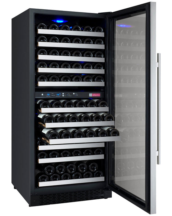 24" Wide FlexCount II Tru-Vino 121 Bottle Dual Zone Stainless Steel Right Hinge Wine Refrigerator