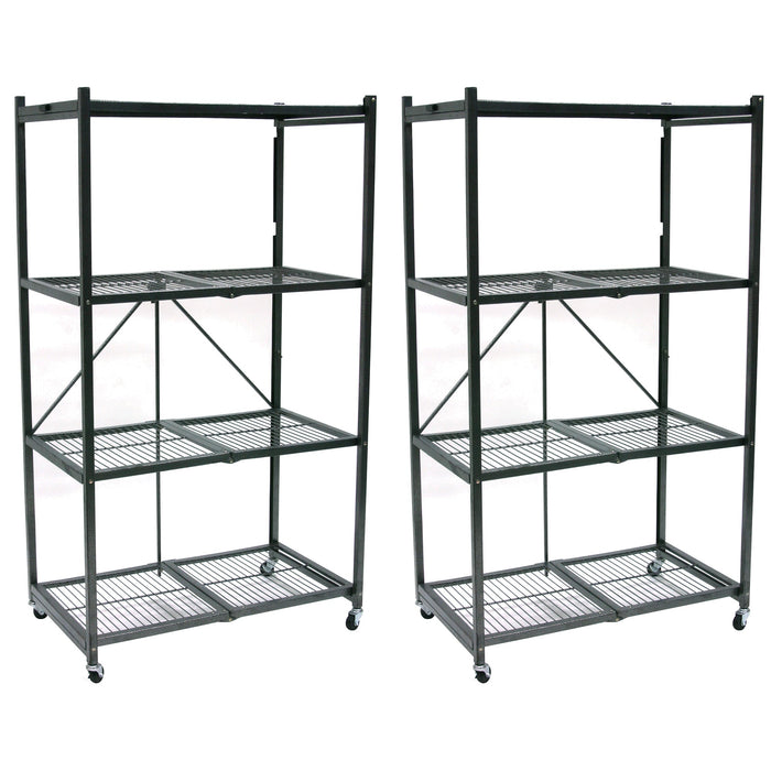 Origami 4 Tier Multipurpose Folding Storage Organizing Rack with Wheels (2 Pack)