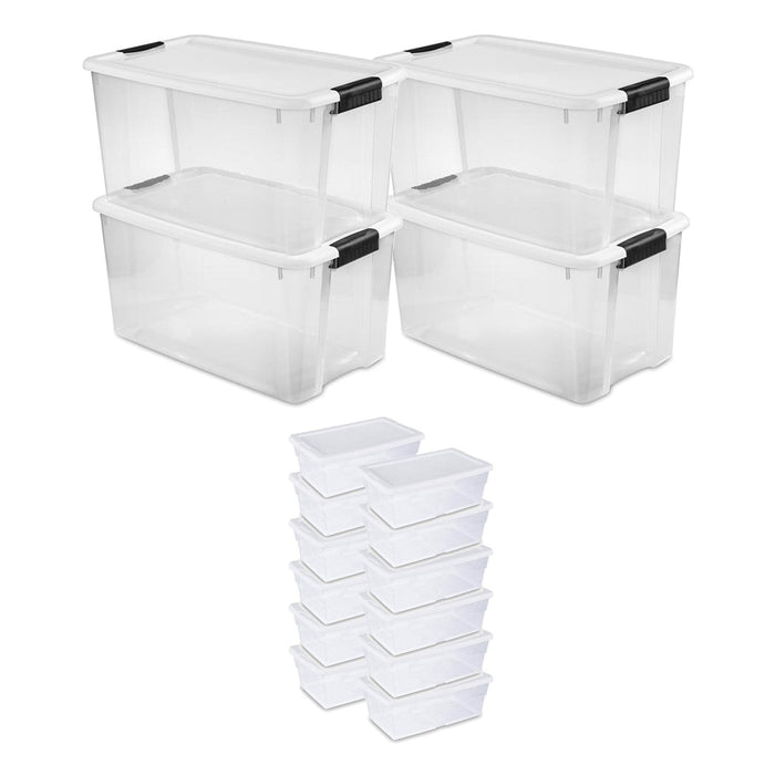 Sterilite 70 Quart Ultra Storage Container Box (4 Pack) & 6 Quart Tote (12 Pack)