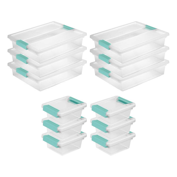 Sterilite Plastic Large Clip Bin Clear, 6 Pack & Mini Clip Storage Box, 6 Pack