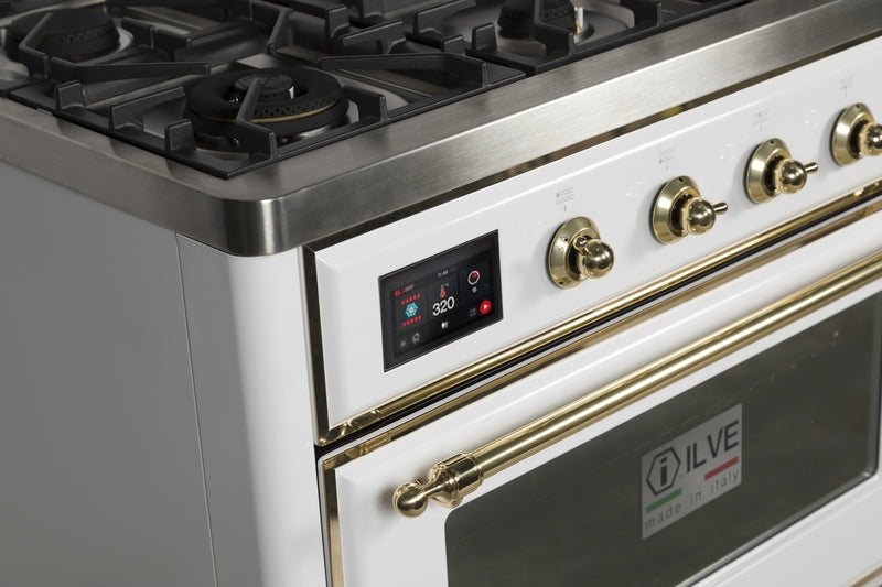 ILVE Majestic II 48" Dual Fuel Propane Gas Range in White with Brass Trim, UM12FDNS3WHGLP