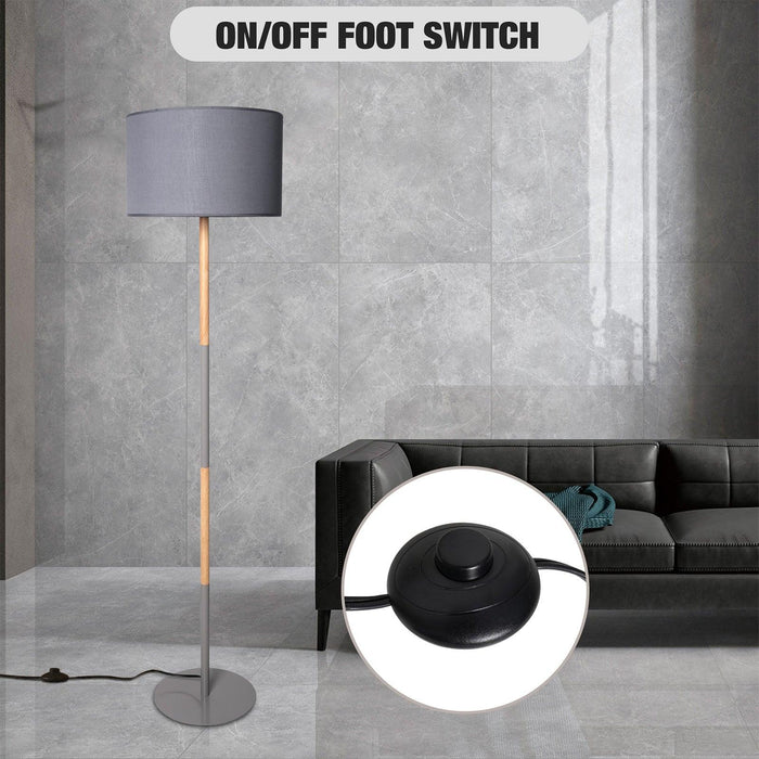 Standing Floor Lamp with 8W LED Bulb Foot Switch Fabric Lamp Shade Tall Stand Up Floor Lamp, Gray