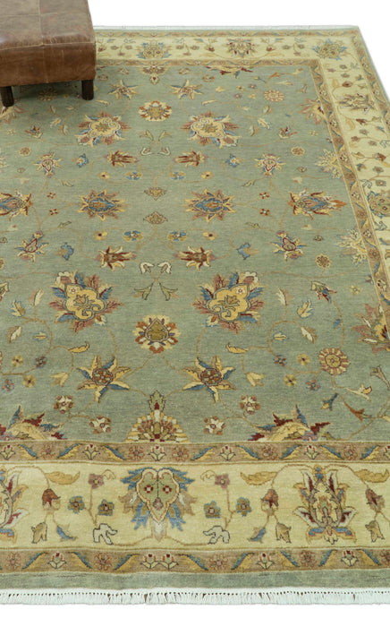 Traditional Oushak Design Green, Blue And Rust 6.5x8 Hand Knotted wool rug