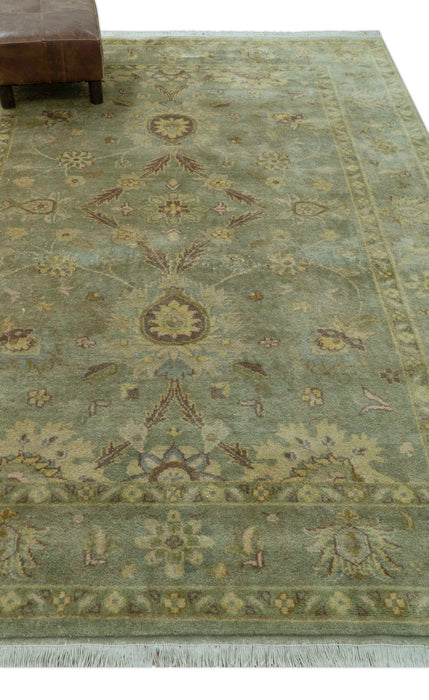 Traditional Oushak Design Antique Green And Brown  6x9 Hand Knotted Wool Rug