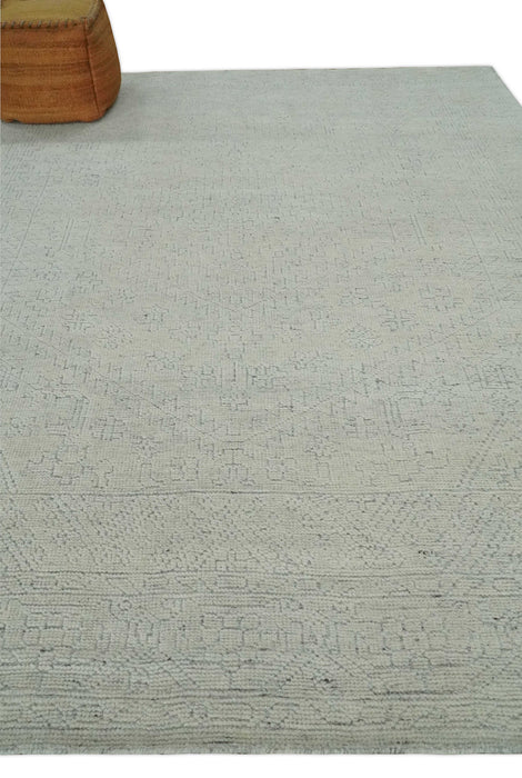 Neutral Contemporary 8x10 Medallion Beige 8x10 Hand knotted wool area rug