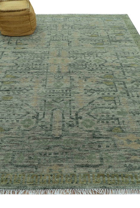 Custom Made Rug Modern Transitional Design Beige And Green Hand Knotted wool
