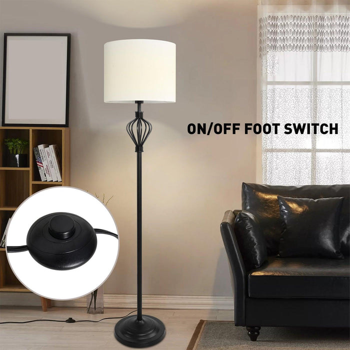 Standing Floor Lamp with 8W LED Bulb Foot Switch Fabric Lamp Shade Tall Stand Up Floor Lamp, Black and White