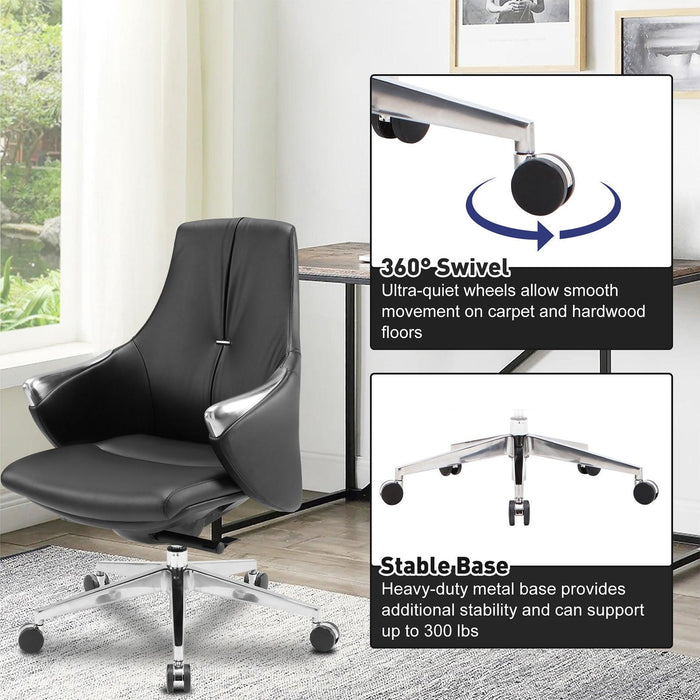 Executive Ergonomic Leather Office Chairs with Tilt and Height Adjustable, Black