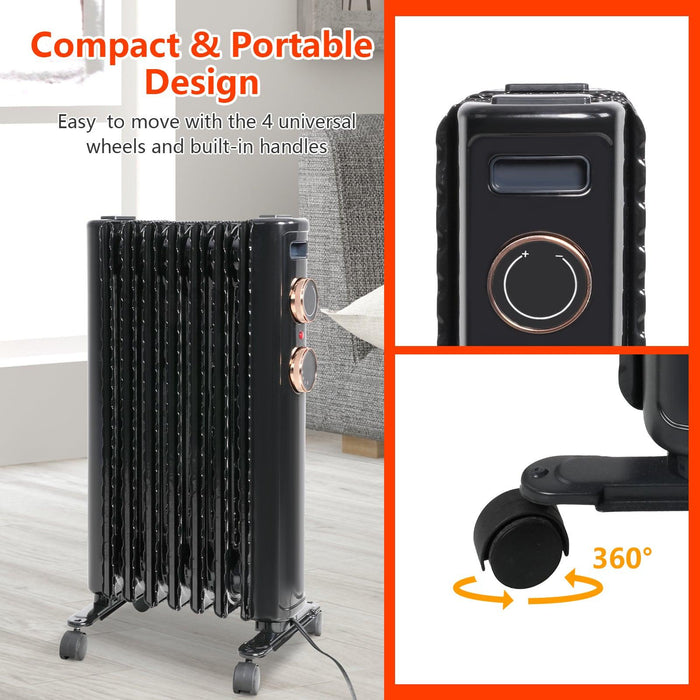 1500W Oil Filled Radiator Heater with 3 Heating Modes Portable Electric Space Heater, Black