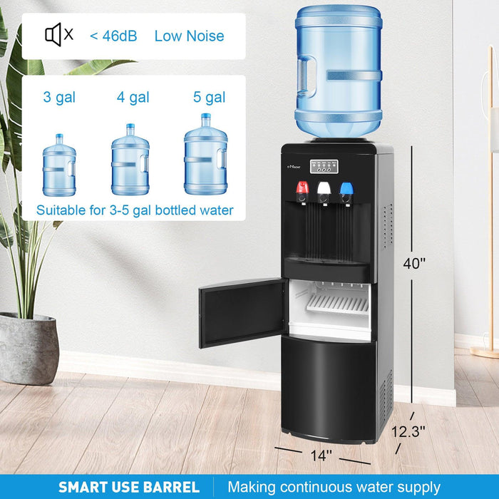 2 in 1 Water Cooler Dispenser for 3-5 Gallon Bottle with Scoop, Ice Maker, Child Safety Lock, Black