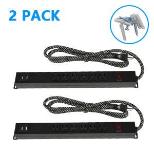 Set of 2 Power Strip with 6 Outlets 2 USB Ports 6 ft Extension Cord Wall Mount, Black