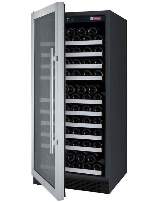 24" Wide FlexCount II Tru-Vino 128 Bottle Single Zone Stainless Steel Left Hinge Wine Refrigerator