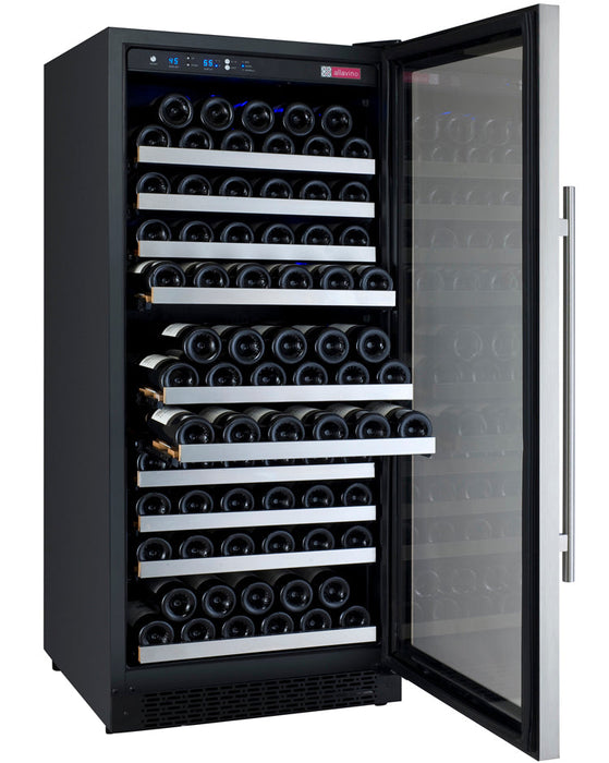 24" Wide FlexCount II Tru-Vino 128 Bottle Single Zone Stainless Steel Right Hinge Wine Refrigerator