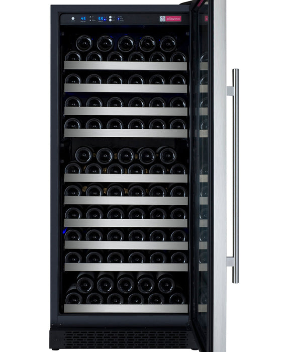 24" Wide FlexCount II Tru-Vino 128 Bottle Single Zone Stainless Steel Right Hinge Wine Refrigerator