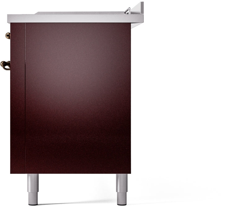 ILVE Nostalgie II 60" Dual Fuel Natural Gas Range in Burgundy with Bronze Trim, UP60FSNMPBUB