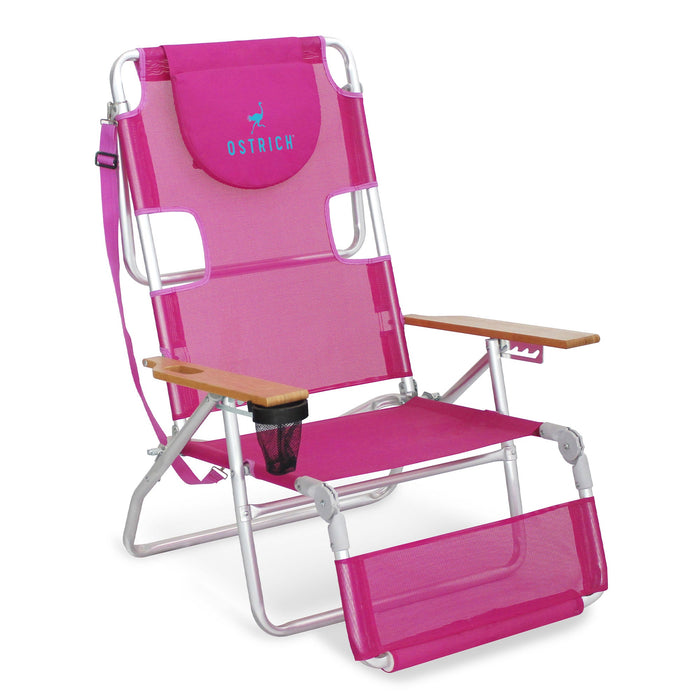 Ostrich Original 3N1 Lightweight Outdoor Beach Lounge Chair with Footrest, Pink