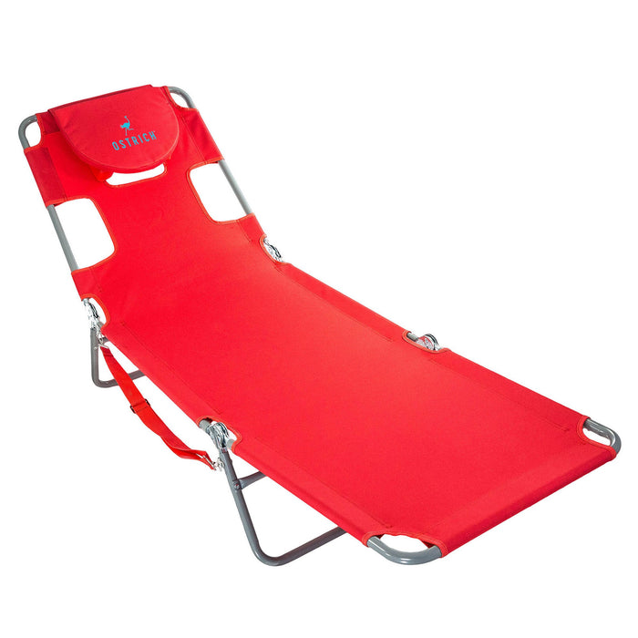 Ostrich Chaise Lounge, Portable Facedown Beach Camping Pool Tanning Chair, Red