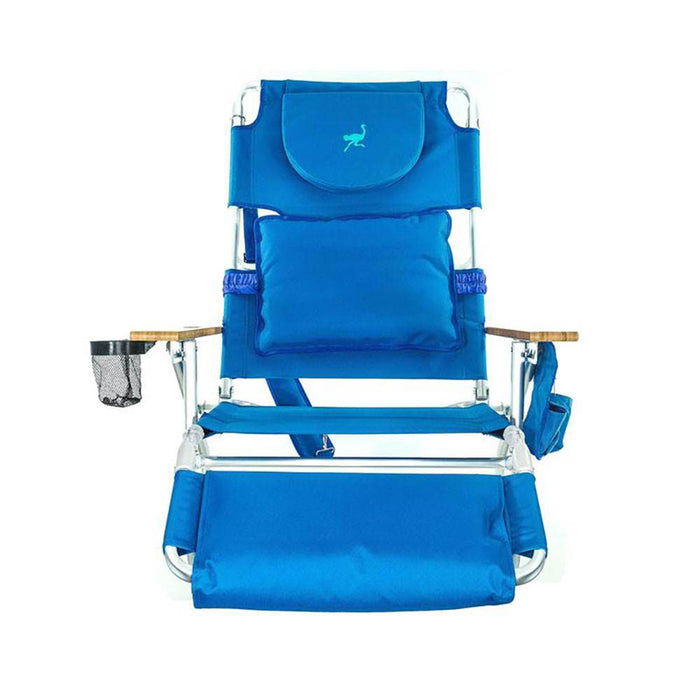 Ostrich Deluxe 3N1 Lightweight Outdoor Lawn Beach Lounge Chair w/ Footrest, Blue