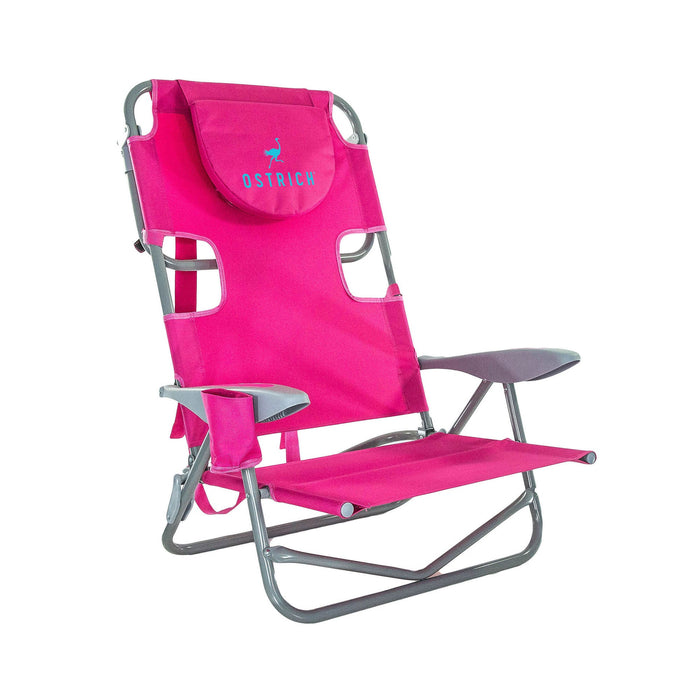 Ostrich On-Your-Back Outdoor Reclining Beach Lounge Pool Camping Chair, Pink