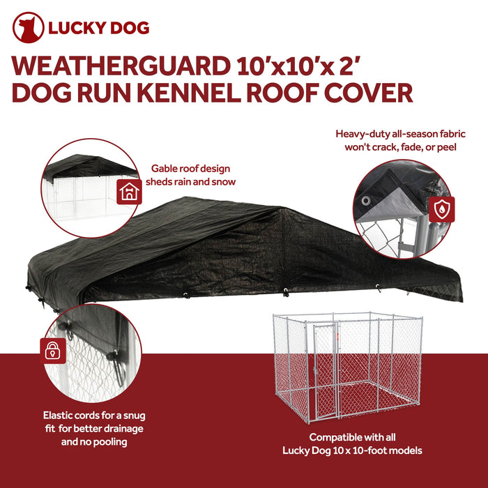 Lucky Dog 10 x 10 Ft Outdoor Steel Chain Link Dog Kennel & Waterproof Roof Cover