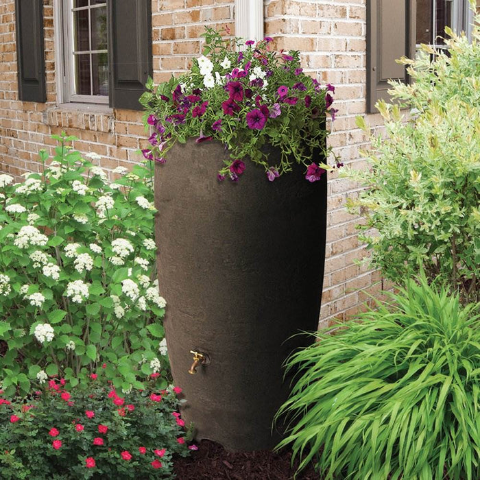 Algreen Athena 80 Gallon Plastic Rain Water Collection Drum Barrel, Brownstone