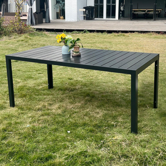 71" Outdoor Patio Dining Table for 6-8 Rectangular Table with Aluminum Frame, Black