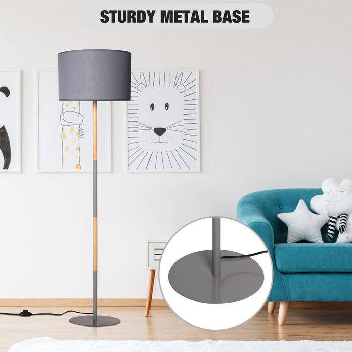 Standing Floor Lamp with 8W LED Bulb Foot Switch Fabric Lamp Shade Tall Stand Up Floor Lamp, Gray