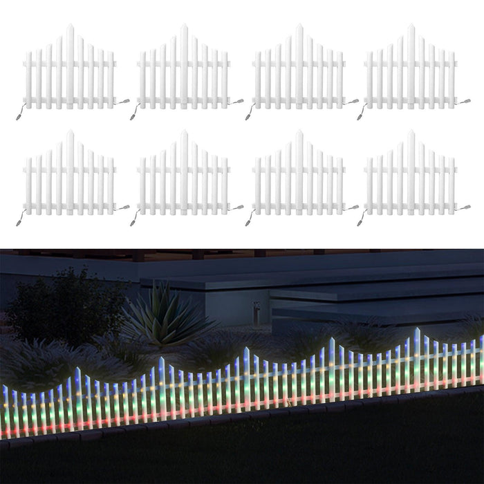 8 Pieces Garden Fence Lights Christmas Tree Fence Lights with 4 Color 8 Lighting Modes